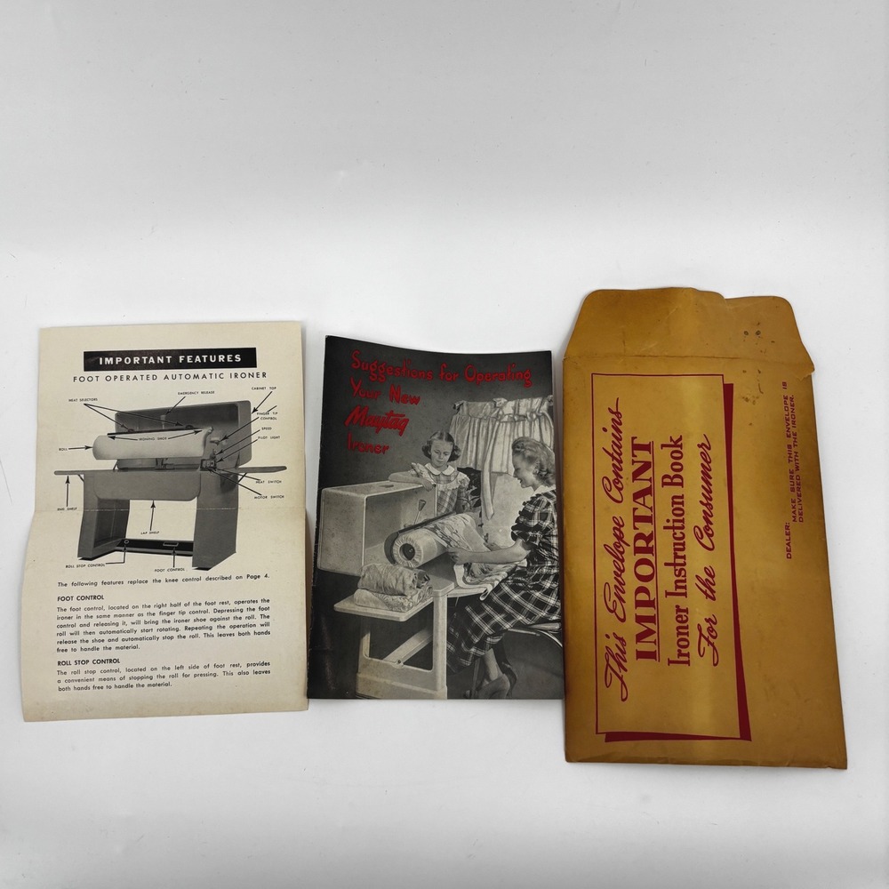 Vintage Maytag Ironer Instruction Book Manual Flyer and Envelope Set 1950s